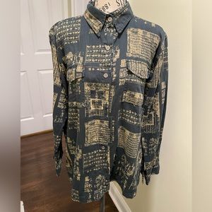 Chico’s blouse with unique writing print